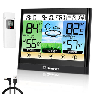 Geevon Wireless Weather Station with Outdoor Sensor, Digital Thermometer Hygrometer, LCD Touchscreen, Weather Forecast, Comfort Level, Temperature Alert, Heat Index, Dew Point, Mold Risk