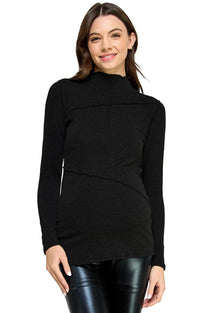 Womens Long Sleeve Ribbed Knit Maternity Top with Mock Neck