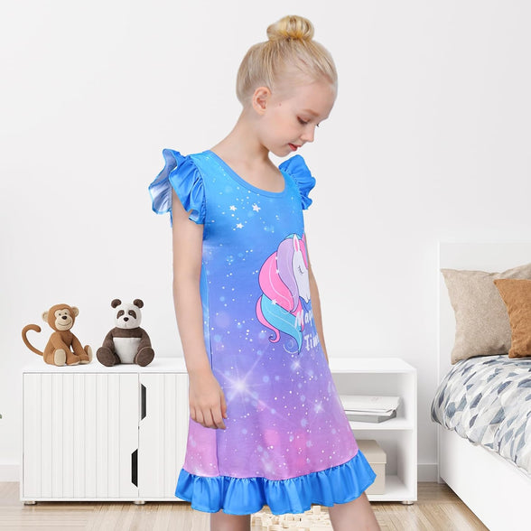 Fiodrimy Girls Nightgowns Unicorn Sleepwear Night Sleep Dress Pajamas Little Kids Toddler Soft Nightgown