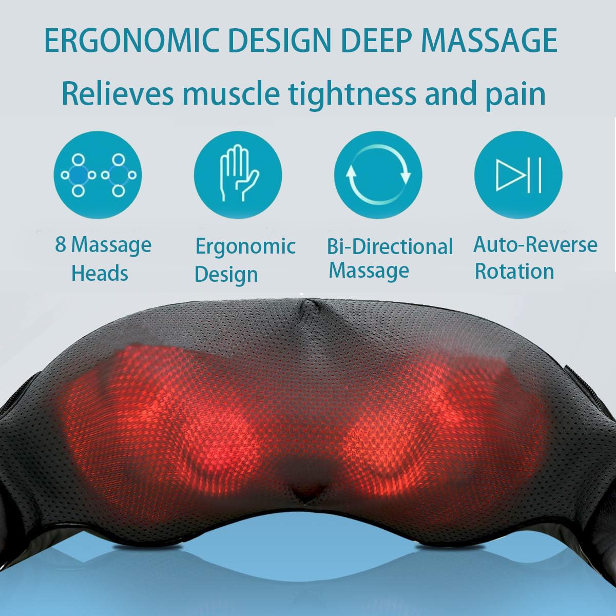 Shiatsu Neck and Back Massager with Soothing Heat, 8 Nodes Electric Deep Tissue 3D Kneading Massage Pillow for Shoulder, Leg, Body Muscle Pain Relief, Home, Office, and Car Use (Back Massager-D)
