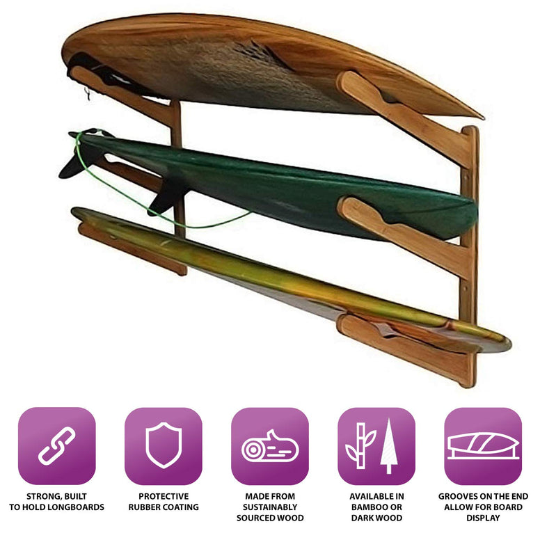 COR Surf Surfboard Rack, Wooden Multi Wall Rack Display for Wake, Surf, Skate and Snowboard Storage made from Sustainable Wood