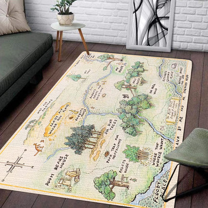 100 Acre Wood Map Winnie The Jungle Rug Carpet Area Rugs Shag Rug Modern Fluffy Living Room Outdoor for Girls Kids Baby Room Nursery Home Decor S 3x5 4x6 Area Rug (Medium(4x6 feet))