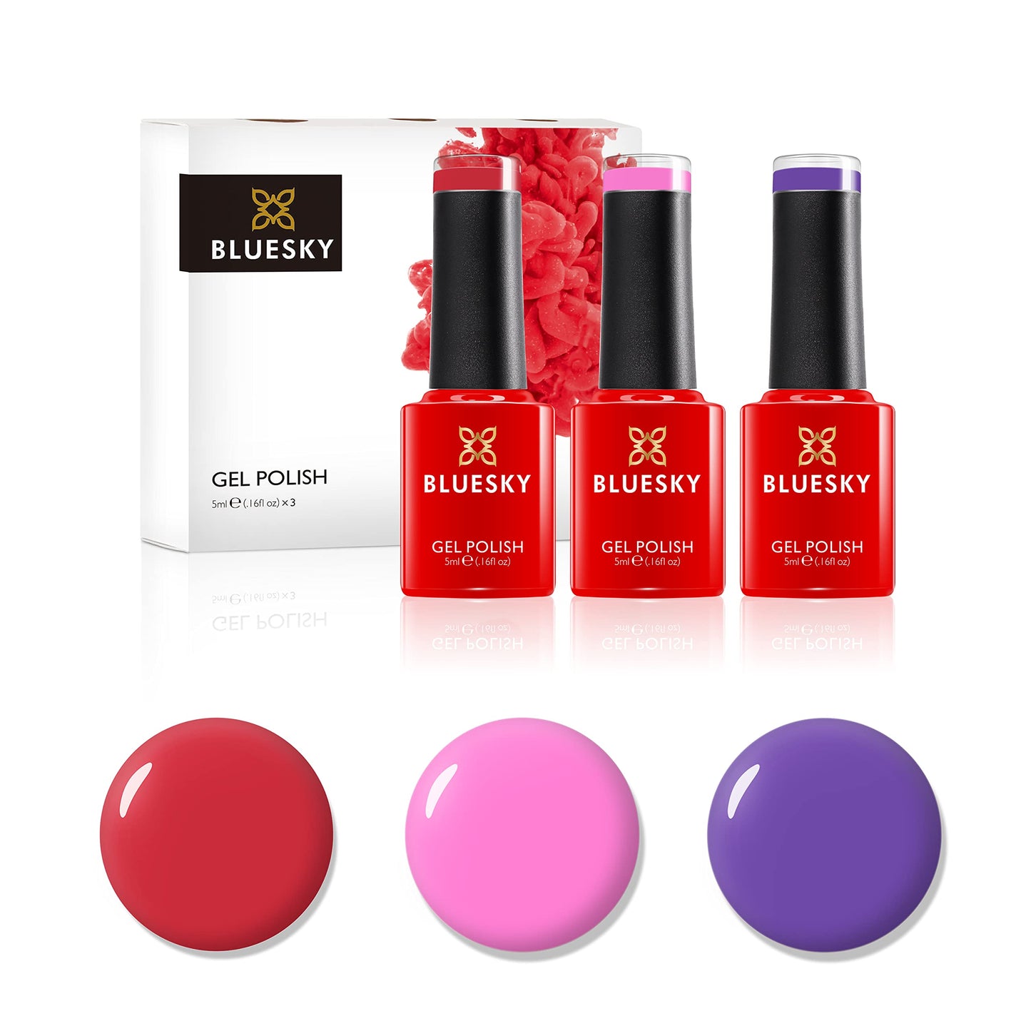 Bluesky Gel Nail Polish Set, 10 Year Anniversary Collection, Set 1, 3 x 5 ml, Pink, Purple, Red (Requires Curing Under UV or LED Lamp)