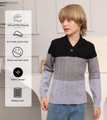 Belovecol 5-12Y Boys Sweater Kids Cable Knit Shawl Pullover Long Sleeve Sweaters Fall Winter Uniform Tops with Button