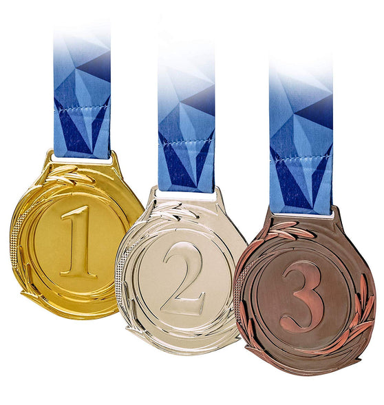 SEDOPLK 12 Pcs Large Size Metal Medals, Winner Gold Silver Bronze Award Medals with V Neck Ribbon for Events, Classrooms, Office Games and Sports, 2.55 Inch