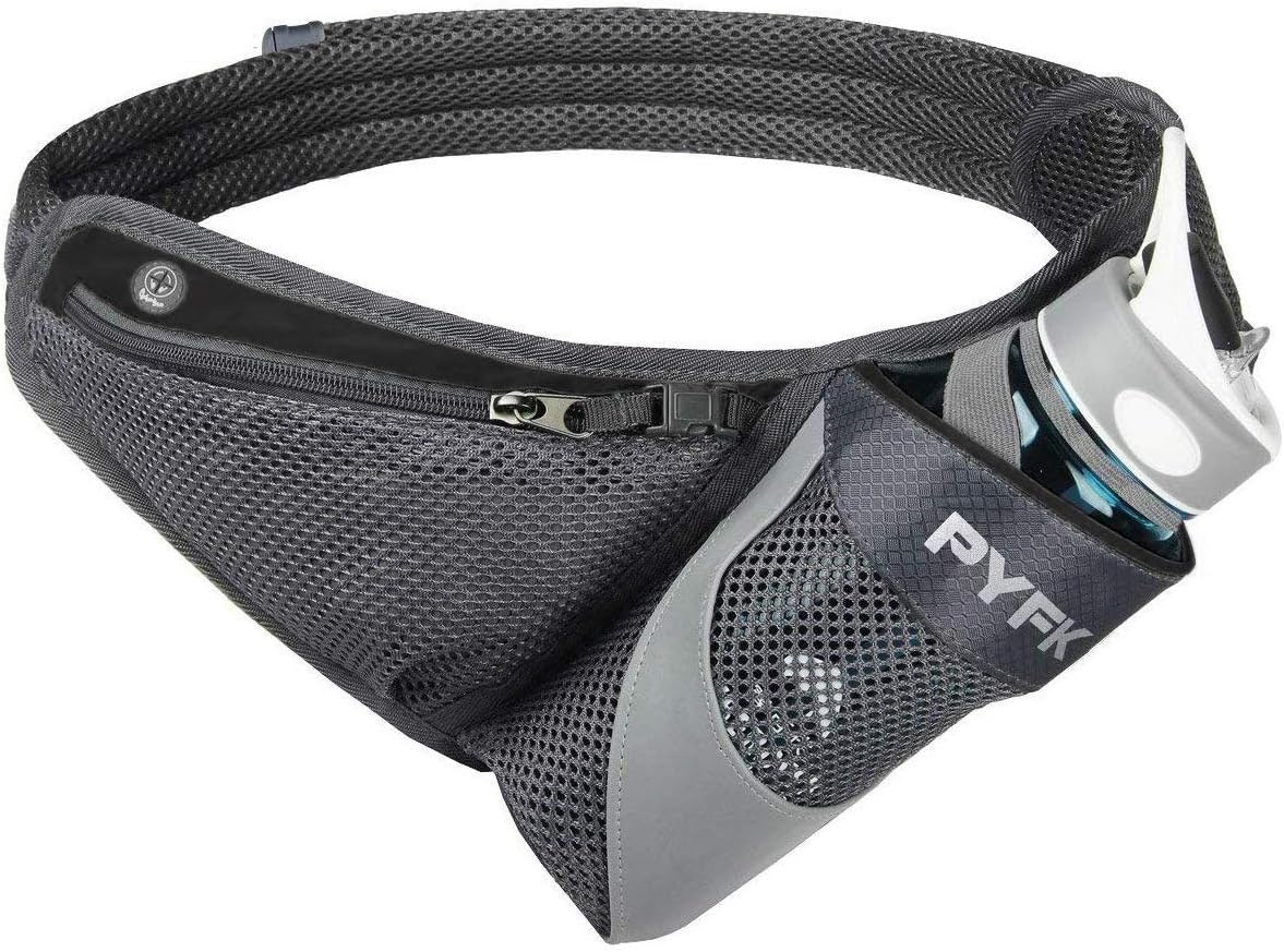 PYFK Running Belt Hydration Waist Pack with Water Bottle Holder for Men Women Waist Pouch Fanny Bag Reflective ((Bottle Not Included))