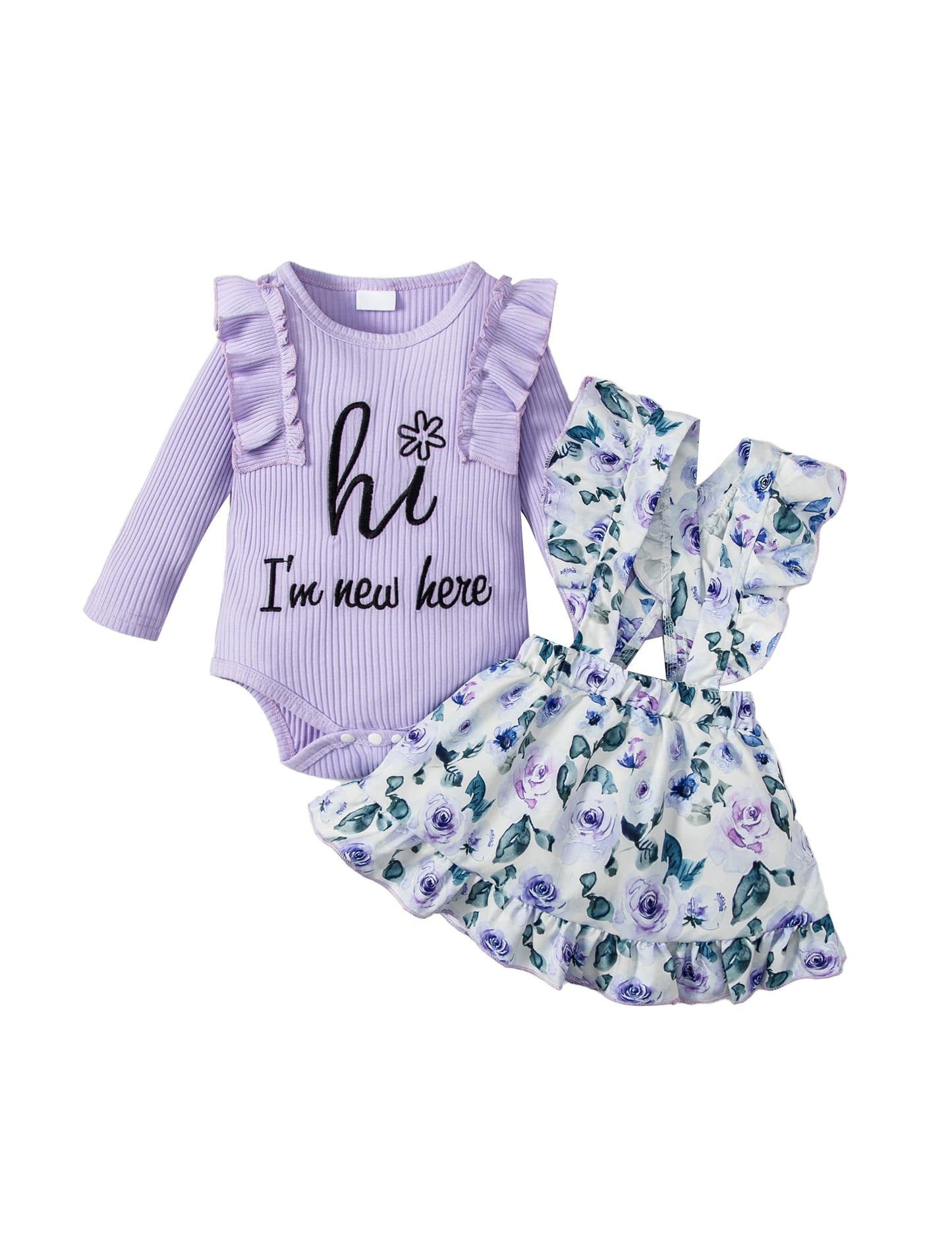 Borlai Newborn Baby Girl Floral Suspender Skirt Outfits Short Sleeve Ruffle Romper Dress Clothes Set(3-6 M)