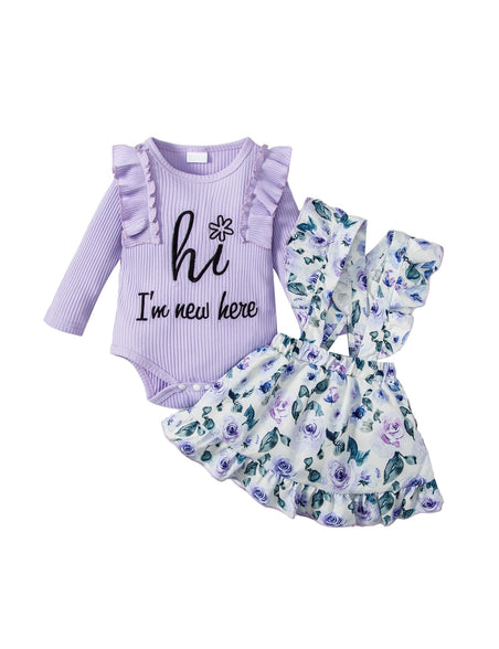 Borlai Newborn Baby Girl Floral Suspender Skirt Outfits Short Sleeve Ruffle Romper Dress Clothes Set(3-6 M)