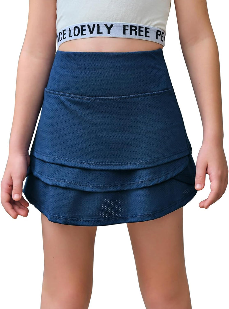 Haloumoning Girls Athletic Tennis Skirts with Shorts Kids Active High Waist Golf Skorts 5-14 Years