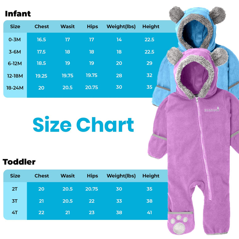 Snonook Fleece Baby Bunting Bodysuit – Baby Winter Suit for Infant Girls and Infant Boys with Fleece Hood and Mittens (0-3 Months)