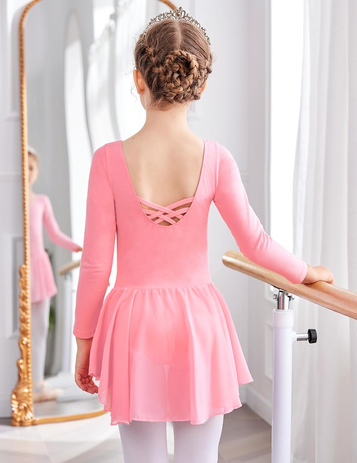 Zaclotre Girl's Classic Long Sleeve Dance Dresses Ballet Skirted Leotard