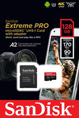 SanDisk 128GB Micro Memory Card Extreme Pro Works with Insta360 ONE X2, Insta360 One R Twin Edition Action Camera (SDSQXCY-128G-GN6MA) Bundle with (1) Everything But Stromboli MicroSD Card Reader