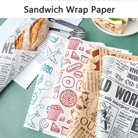 Goodern 100Pcs Sandwich Wrap Paper,Parchment Paper Sheets Wax Paper Sheets,Deli Paper Sheets,Waterproof Baking Paper,Disposable Food Wrapping Grease Resistant Liner Papers for Hamburger BBQ Picnic