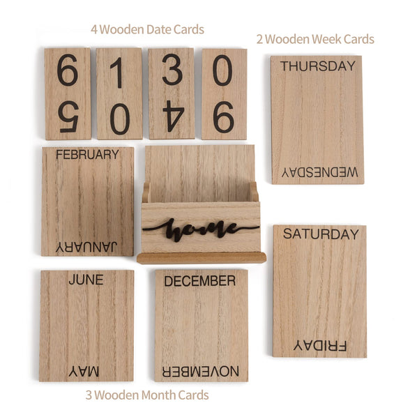 Perpetual Calendar Wooden Blocks Calendar for Home Office Desk Date Week Month Accessories (Natural Wood Calendar)