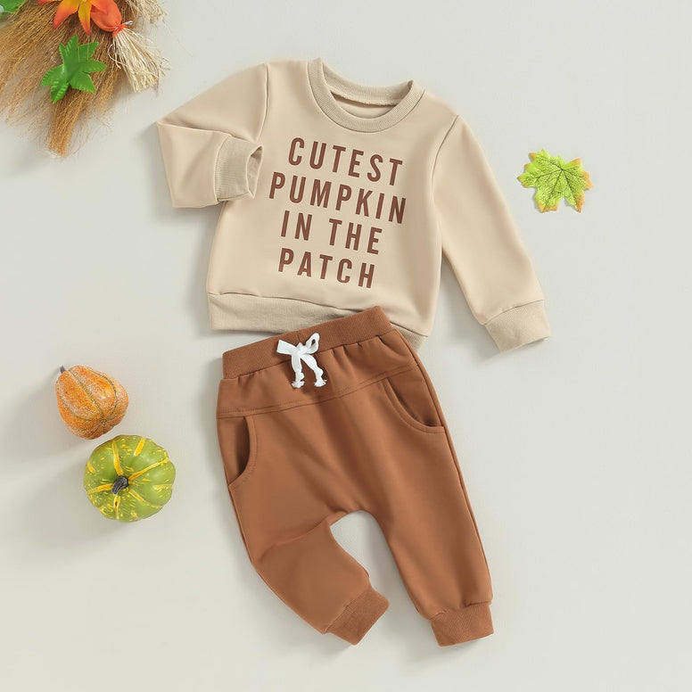 Halloween Outfit Set Infant Toddler Baby Boy Long Sleeve Crewneck Sweatshirt and Pants Set Pumpkin Clothes 0-6M