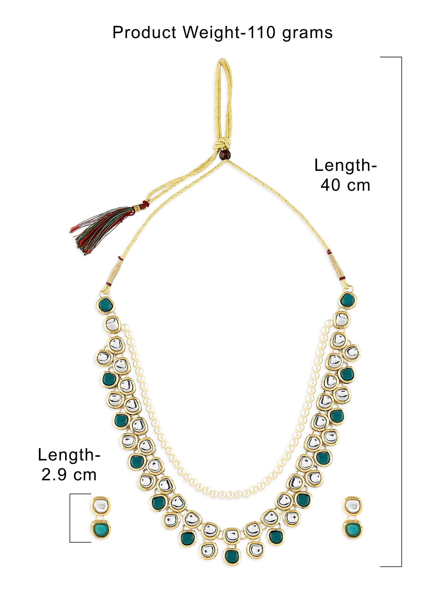 Zaveri Pearls Green Kundan Multi Layers Necklace Earring & Ring Set For Women-ZPFK10778