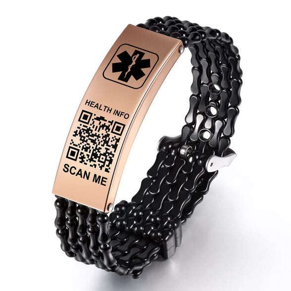 Theluckytag Medical Bracelets for Men Women with QR Code Medical Alert ID Bracelets - Ultralight Adjustable Plastic Wristband Fits Wrists Up To 9‘’ - More Space Custom Emergency Medical ID Info