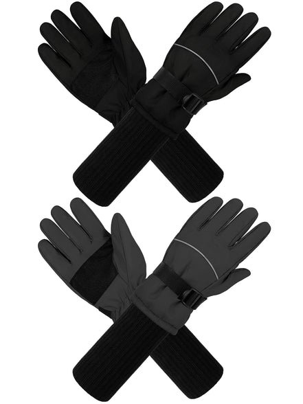 Cooraby 2 Pack Long Kids Winter Ski Gloves Waterproof Warm Snow Gloves Thick Unisex Mitten Gloves for Girls Boys