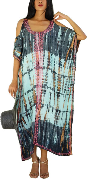 YouKD Summer Long Kaftan Bohemian Loungewear Beach Swimsuit Cover Up Maxi Dress for Women