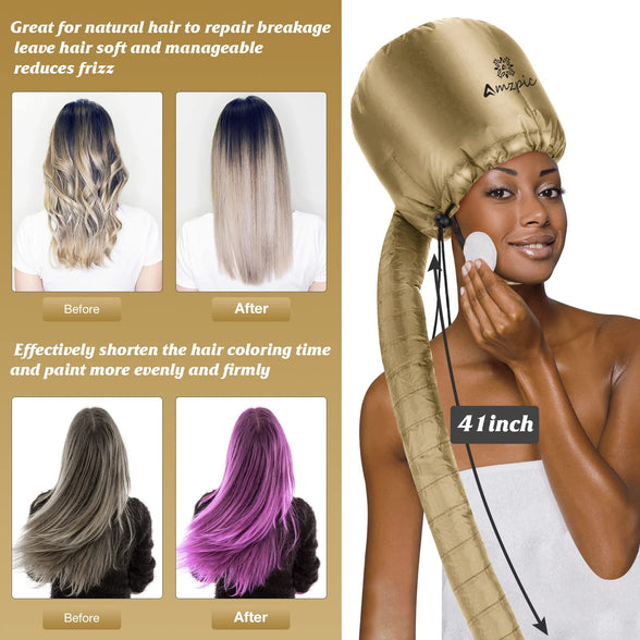 Bonnet Hood Hair Dryer Attachment - Soft, Adjustable Extra Large Bonnet Hair Dryer for Speeds Up Drying Time at Home, Easy to Use for Styling, Curling and Deep Conditioning (Gold)