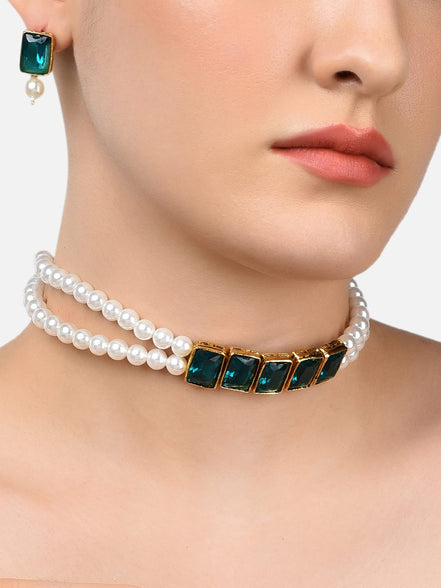 Zaveri Pearls Jewellery Set For Women (Green) (Zpfk9092)