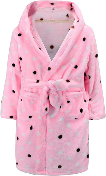 Kids Hooded Bathrobe Girls Soft Plush Hooded Flannel Pajamas Sleepwear Boys Spa Robe