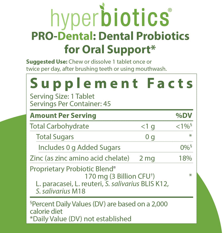 Hyperbiotics - Pro-Dental Probiotic Natural Mint 3 Billion Cfu 45 Chewable 150012