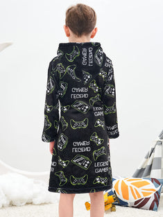 Doctor Unicorn Boys Soft Hooded Bathrobe Kids Warm Gamer Fleece Robe Sleepwear 5-6Y