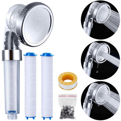 PUJANE PP Cotton Filter Shower Head, 3 Modes High Pressure Ionic Handheld Showerhead, Water Saving Filtered Shower Head, Extra Ionic Stones and Cotton Filter