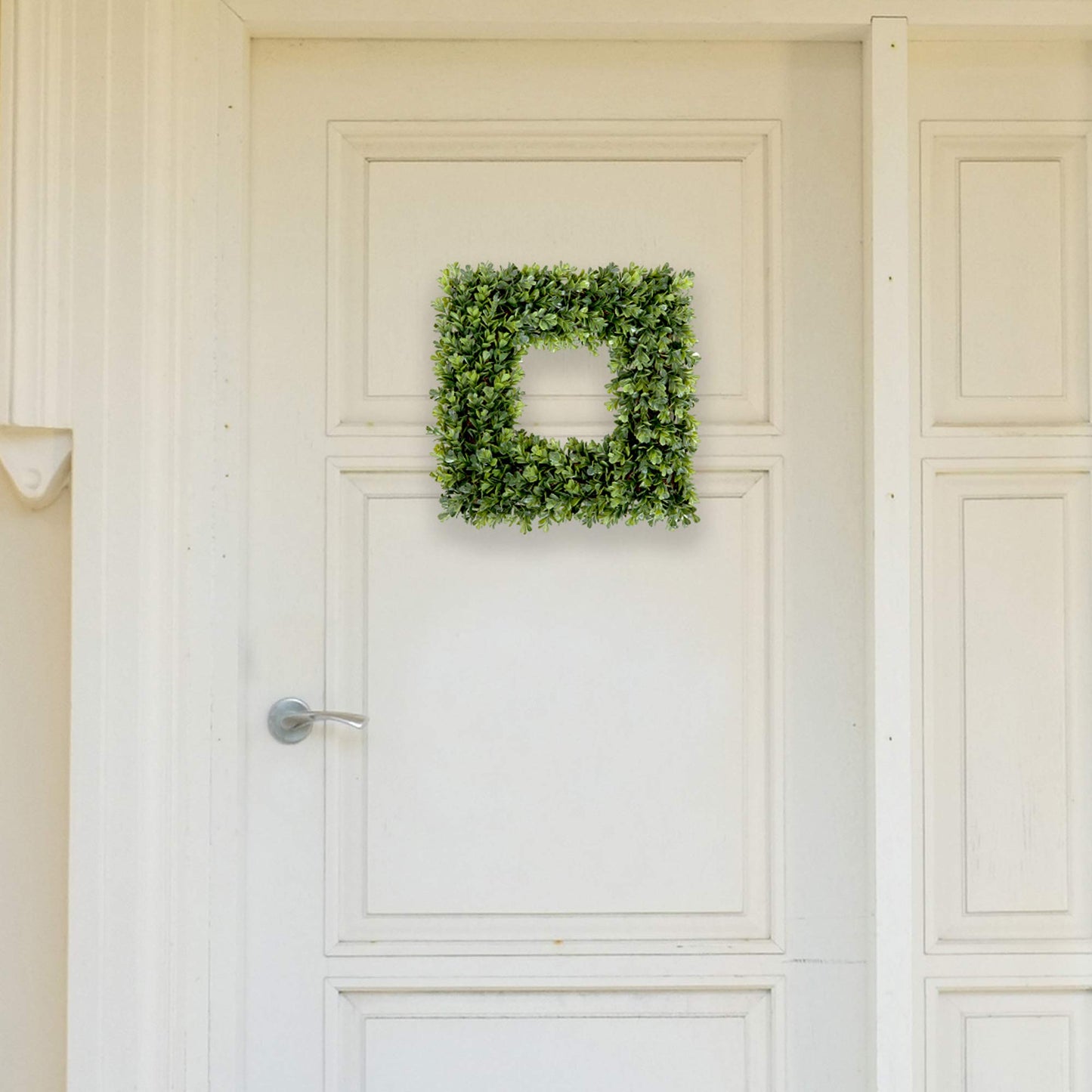 Pure Garden Boxwood, Artificial Wreath For The Front Door, Home Décor, Uv Resistant – 16.5 Inches, Square, 16.5X3, Green