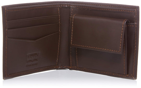 Levi's Men's Casual Classics Hunte Coin Bifold-Batwing Travel Accessory- Bi-Fold Wallet, Dark Brown