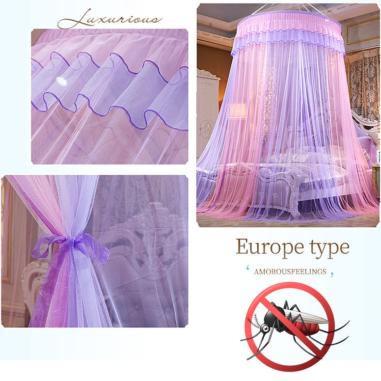 RIRC Canopy Bed Double Dome Canopy Bed Curtains Ceiling Suspension Mosquito Net for Bed Queen Size Mosquito Netting Pink Bed Tent Luxury Bedroom Princess Canopy for Girls Bed (Purple Pink)