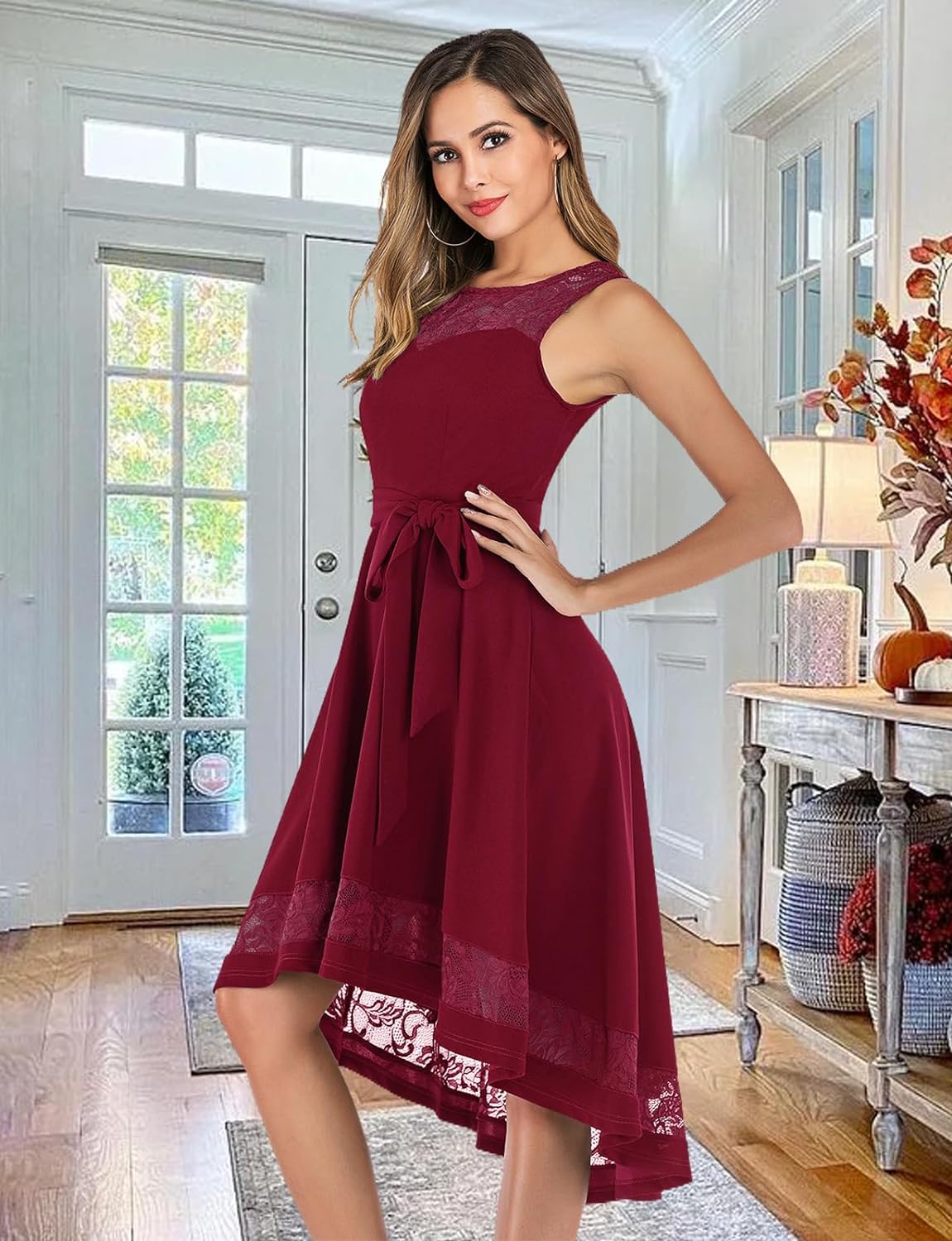 High Low Wedding Guest Dresses for Women Cocktail Evening Lace Party Dress Teen Semi Formal Bridesmaid Dress Tea Length