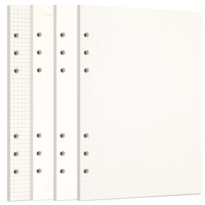 Zelten 1 Pack A5 80 Sheets/160 Pages 4 in 1 Lined Squared Dotted Blank Loose Leaf Punched Paper Refills Paper for 6 Hole Binder Personal Organizer Diary Notebook Refillable Planner