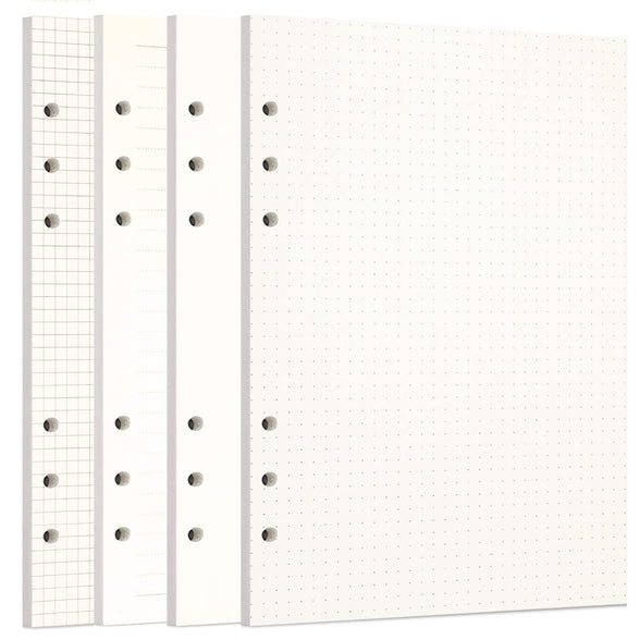 Zelten 1 Pack A5 80 Sheets/160 Pages 4 in 1 Lined Squared Dotted Blank Loose Leaf Punched Paper Refills Paper for 6 Hole Binder Personal Organizer Diary Notebook Refillable Planner