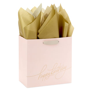 Hallmark Wrap Signature Studio Square Medium Gift Bag with Tissue Paper, 132, Blush Pink, Gold Lettering