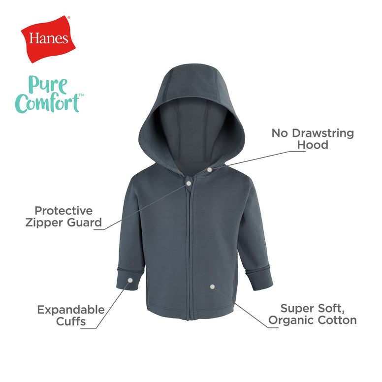 Hanes unisex-baby Pure Comfort French Terry Hoodie, Infant Full-zip Hooded Jacket, Unisex, 2-pack Hooded Sweatshirt (pack of 1) 3M
