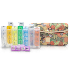 Made Easy Kit Pill Case Large 7-Day / 28 Compartments in Neoprene Carrier with Storage Pill Box in Daily in Morn, NOON, EVE, Bed a Weekly Vitamin, Medicine, Capsule Organization (Khaki Desert Cactus)