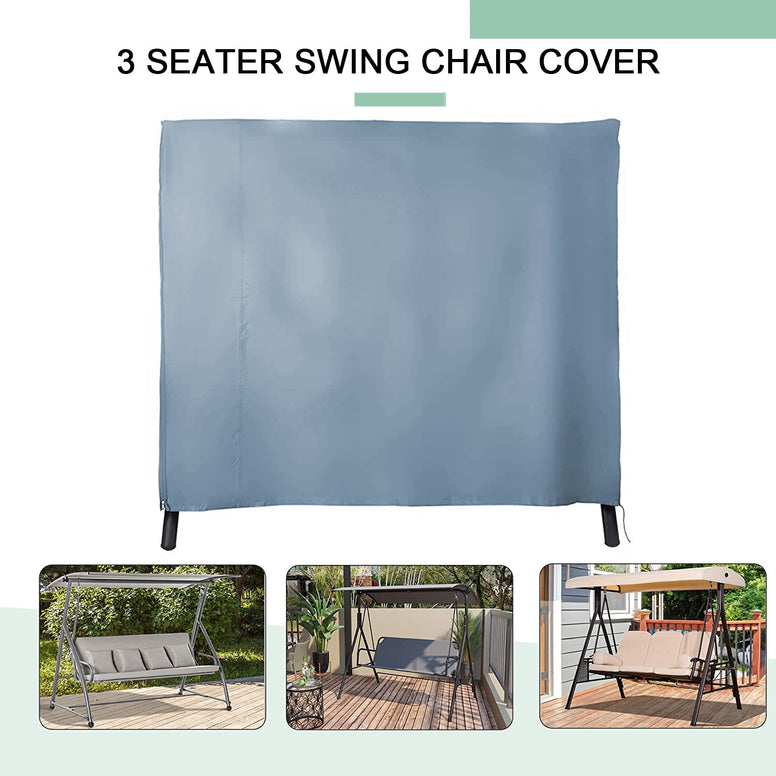 Gluckluz Patio Swing Cover Outdoor Garden Swing Chair Cover 3 Seats Waterproof Hammock Glider Canopy with Zipper Hanging Chair Protection Wrap for Garden Lawn Porch Furniture, 220 X 125 X 170cm