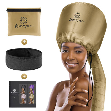 Bonnet Hood Hair Dryer Attachment - Soft, Adjustable Extra Large Bonnet Hair Dryer for Speeds Up Drying Time at Home, Easy to Use for Styling, Curling and Deep Conditioning (Gold)