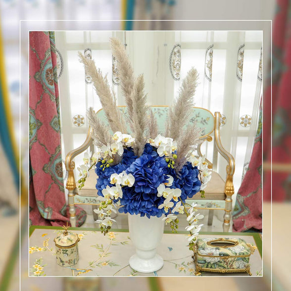 YATAI Artificial Silk Hydrangea Flower Bunch Arrangements Large Fake Floral Bundles Home Wedding Bouquet Table Centerpieces Party Decoration-BLUE (2)