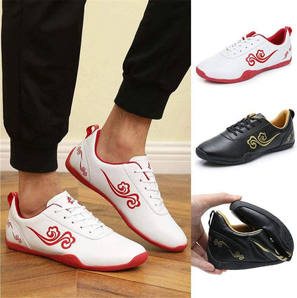 Tai Chi Shoes,Breathable Leather Tai Chi Kung Fu Shoes,Martial Arts Taekwondo Shoes,Non-Slip Outdoor Sports Shoes (Black/White)