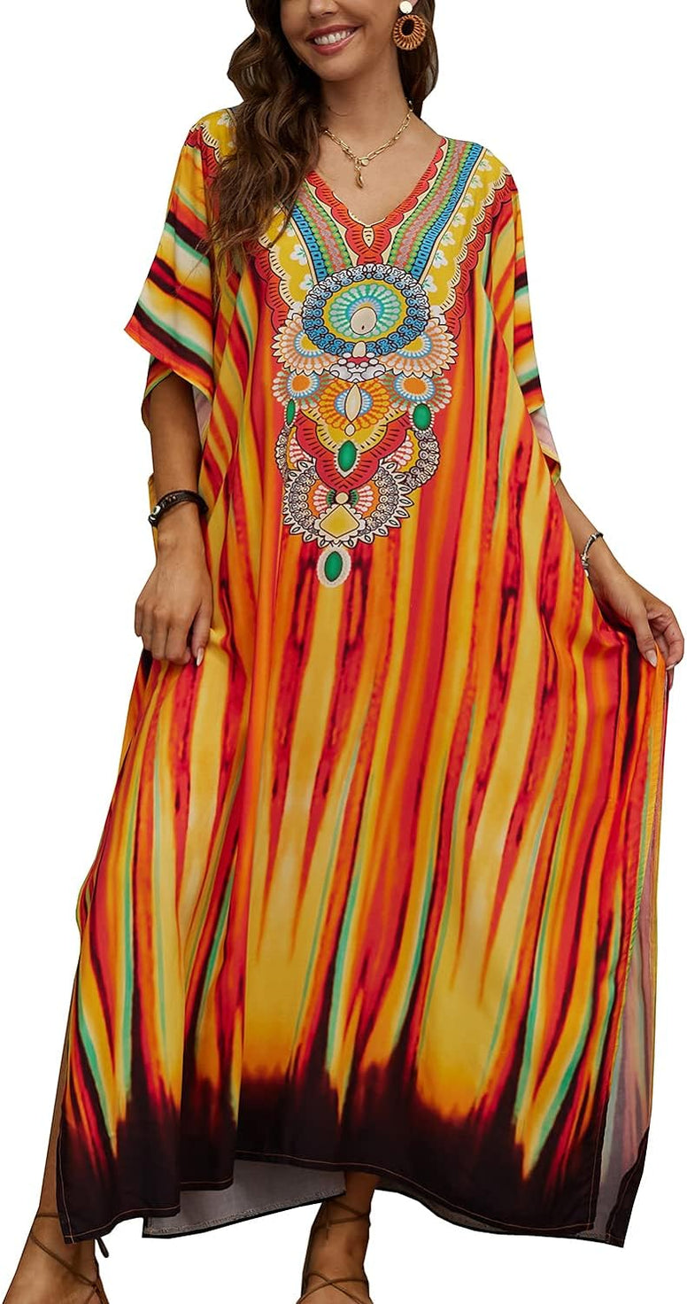 YouKD Wemon's Summer Long Kaftan Bohemian Maxi Kimono Dress Swimsuit Beach Cover Up Robes