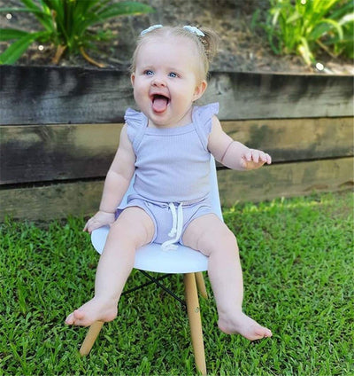 Baby Girl Shorts Outfits Summer Fly Sleeve Cami Bodysuit Top Ruffle Shorts Headband Cute Infant Clothes (0-3 Months)