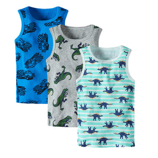 LeeXiang 3 Pack Toddler Boys Girls Summer Tank Tops, Cartoon Print Undershirts (Striped Dinosaur, 6 Years)