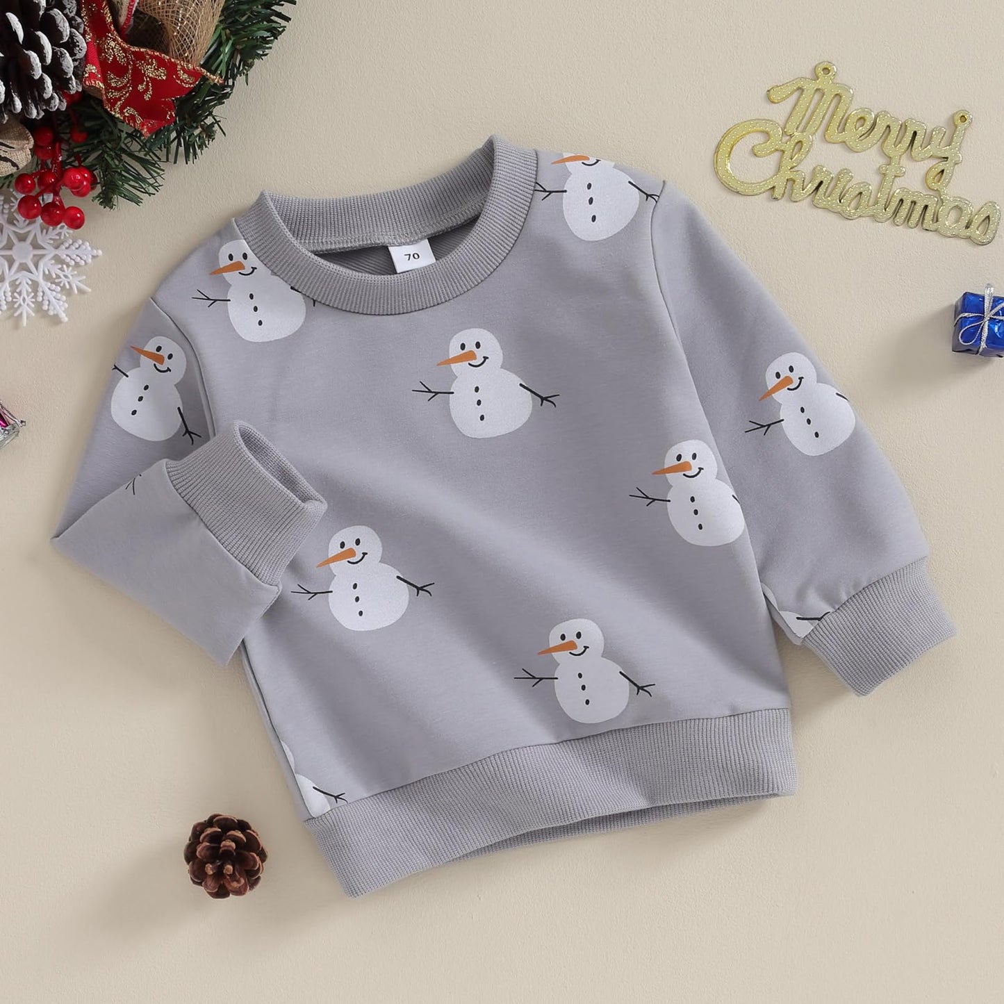 Lucikamy Toddler Baby Boy Girl Christmas Sweatshirt Letter Print Long Sleeve Crewneck Pullover Top Fall Winter Clothes 0-6M