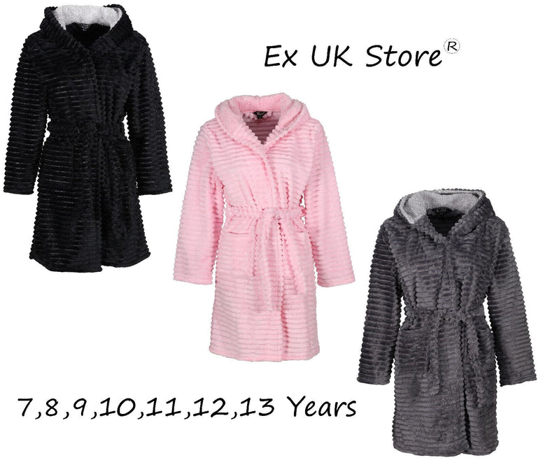 Ex UK Store Kids Dressing Gown Boys Girls Ripple Soft Luxury Plush Robes 9-10 Years