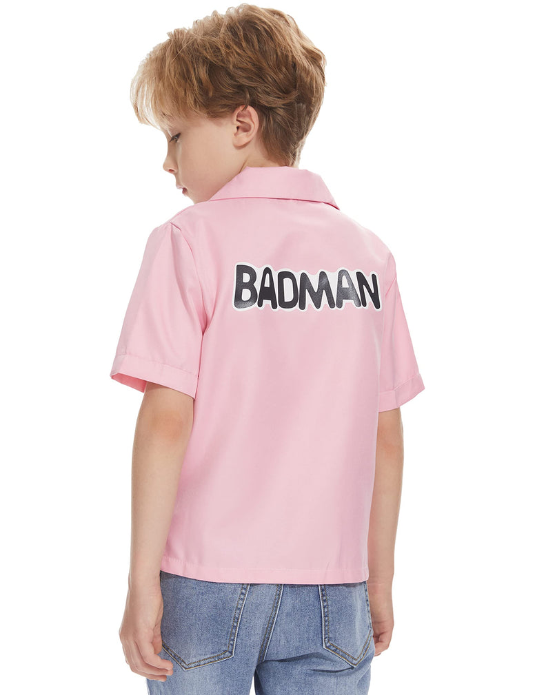 amxjxma Boys Short Sleeve Button Down Shirt Badman Pink Shirt Casual Costume Cosplay