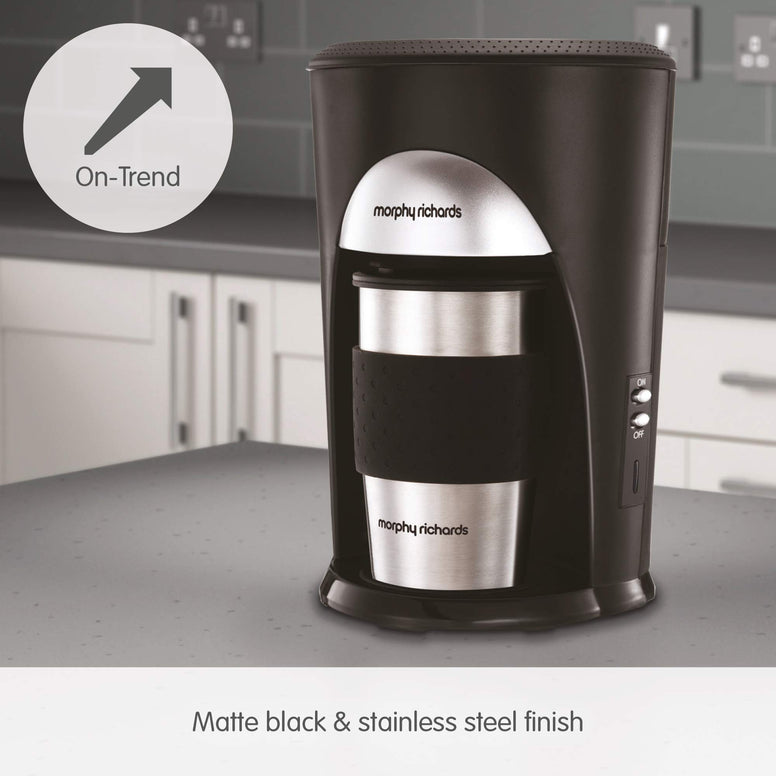 Morphy Richards Coffee On The Go Filter Coffee Machine 162740 Black And Brushed Stainless Steel Coffee Maker, Black Brushed Steel"Min 1 year manufacturer warranty"