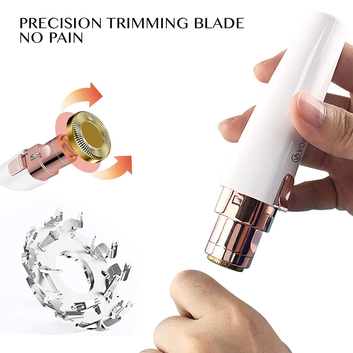 VG VOGCREST Rechargeable Eyebrow Trimmer & Facial Hair Remover for Women, 2 IN 1 Eyebrow Razor and Flawless Hair Remover, Eyebrow Lips Nose Body Facial Hair Removal for Women with Built-in LED Light
